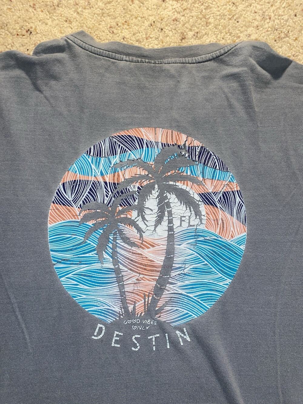 Alvin’s Island Mens Large Destin FL Good Vibes Only 30A Beach Pocket Tee Shirt